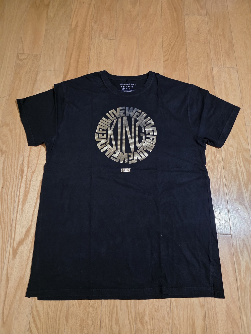 Akoo Black Short Sleeve Tee with Gold KING Emblem Mens Size 3XL